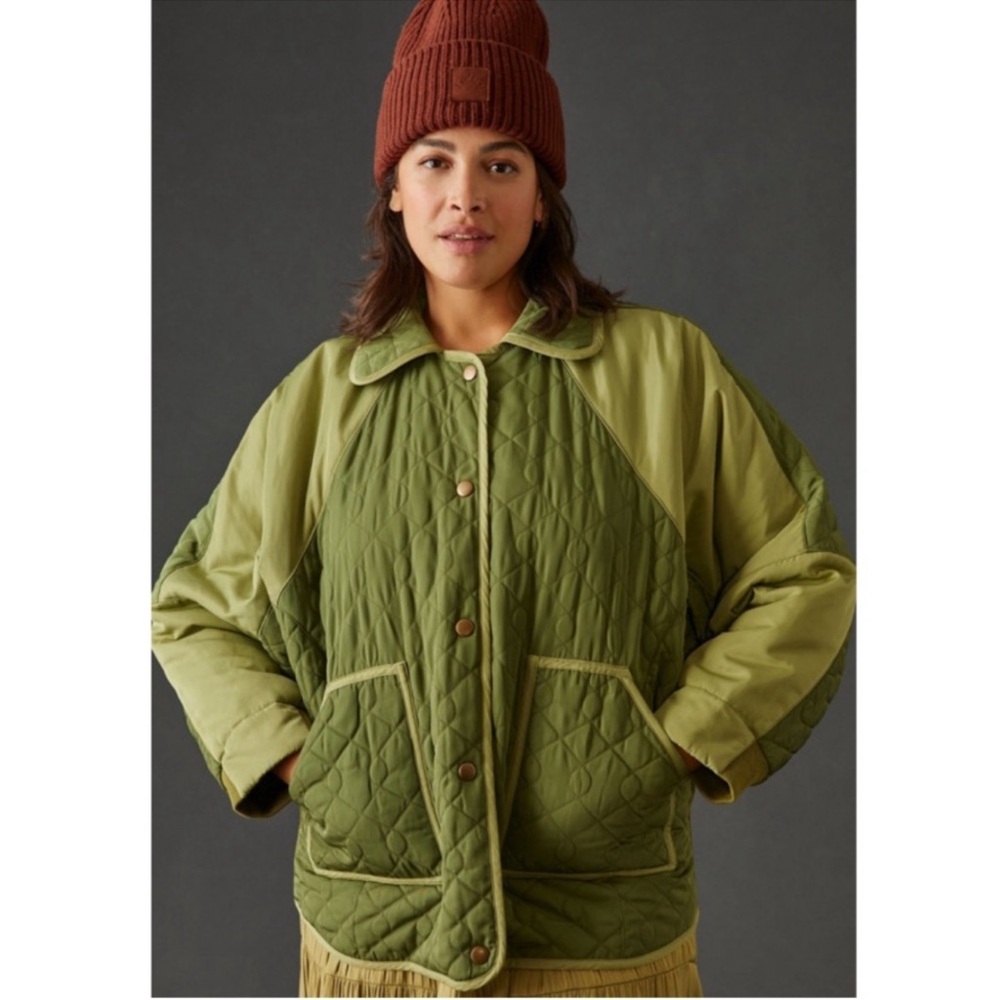 Anthropologie Pilcro green Quilted jacket Coat Sz large - Picture 5 of 15
